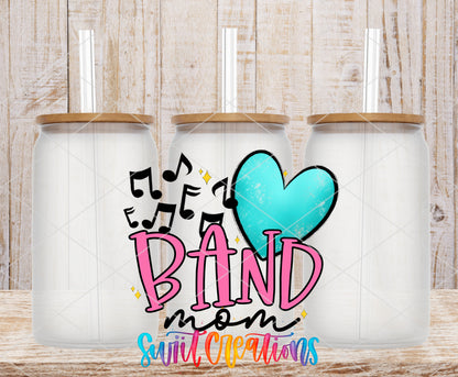 Band Mom frosted glass tumbler mockup with bamboo lids and straws
