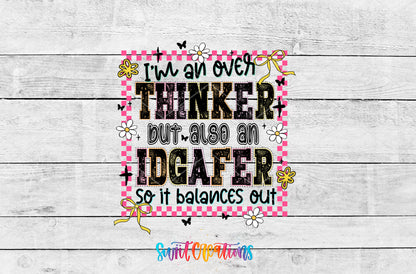 Overthinker and IDGAFer artwork detail for the finished 16 oz tumbler