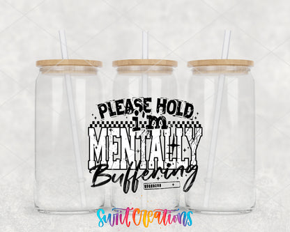 Mentally Buffering Black clear glass tumbler group mockup with bamboo lids and straws