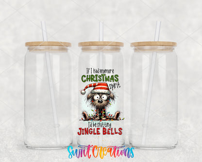 Shitting Jingle Bells clear glass tumbler group mockup with bamboo lids and straws