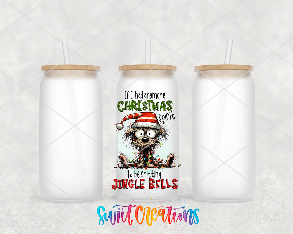 Shitting Jingle Bells frosted glass tumbler group view with lids and straws