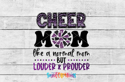 Purple Cheer Mom artwork detail for the finished 16 oz tumbler