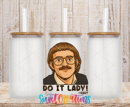 Do It Lady frosted glass tumbler mockup with bamboo lids and straws