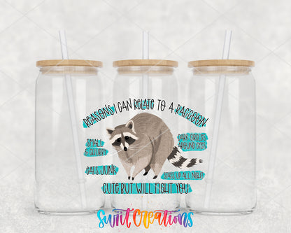 Reasons I Relate to a Raccoon clear glass tumbler group mockup with bamboo lids and straws
