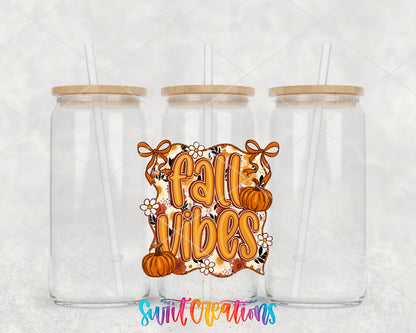 Fall Vibes clear glass tumbler group mockup with bamboo lids and straws