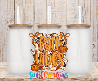 Fall Vibes frosted glass tumbler mockup with bamboo lids and straws