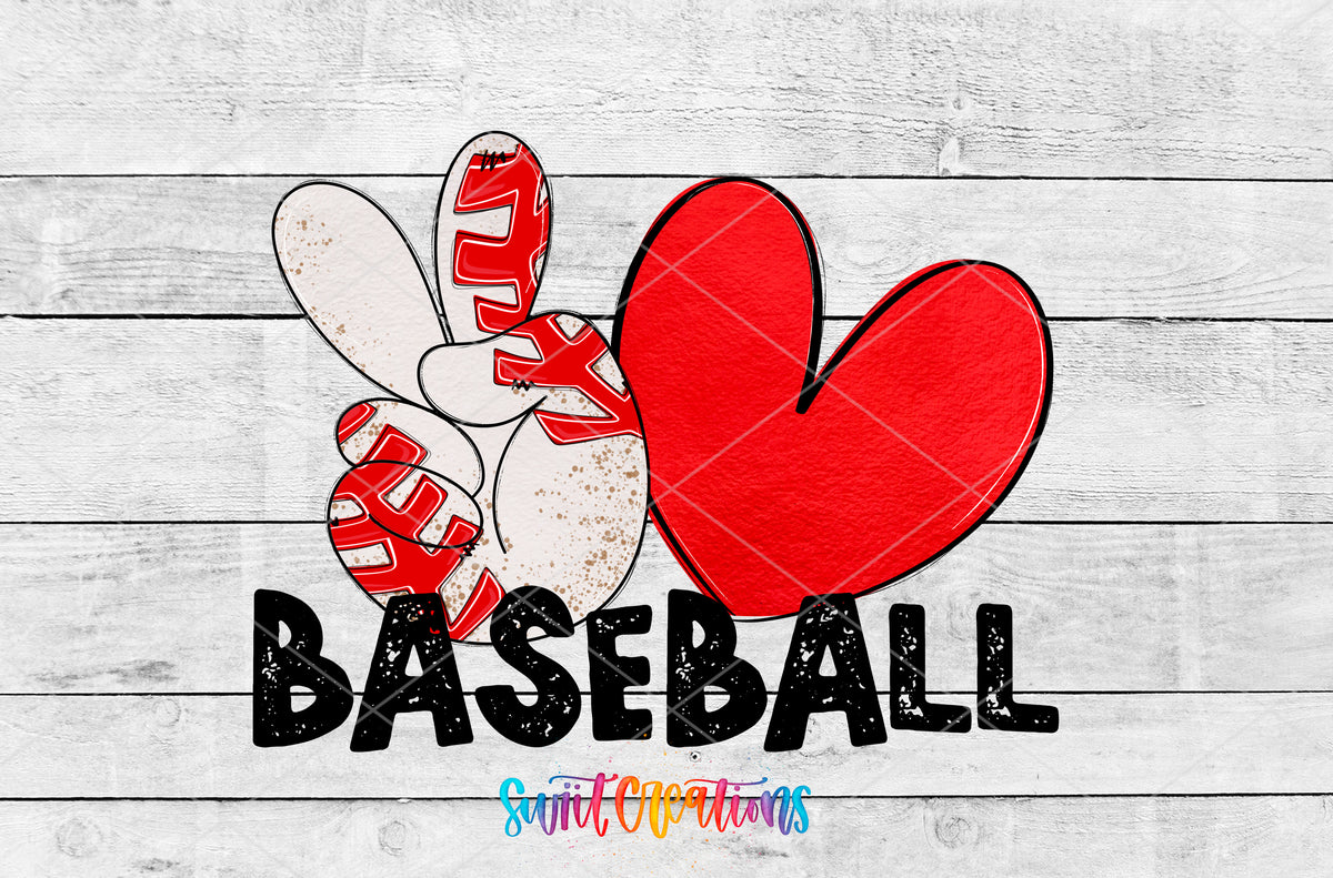 Peace Love Baseball artwork detail for the finished 16 oz tumbler