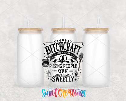 Bitchcraft frosted glass tumbler group view with lids and straws