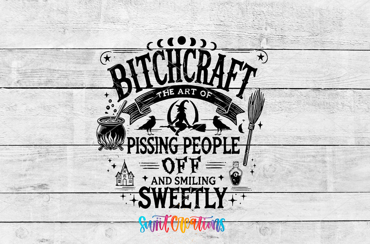 Bitchcraft artwork detail for the finished 16 oz tumbler