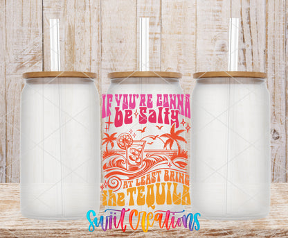 If You're Gonna Be Salty frosted glass tumbler mockup with bamboo lids and straws