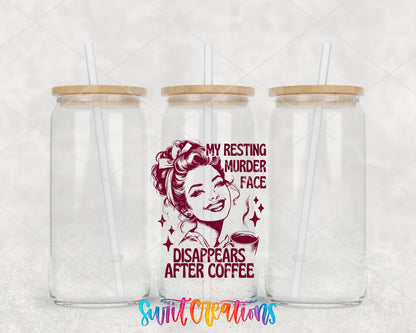 Resting Bitch Face clear glass tumbler group mockup with bamboo lids and straws