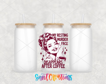 Resting Bitch Face frosted glass tumbler group view with lids and straws