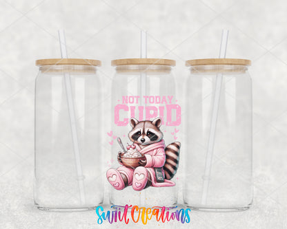 Not Today Cupid clear glass tumbler group mockup with bamboo lids and straws