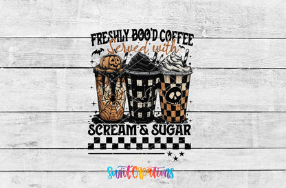 Freshly Boo'd Coffee artwork detail for the finished 16 oz tumbler