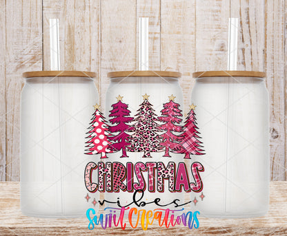 Christmas Vibes frosted glass tumbler mockup with bamboo lids and straws