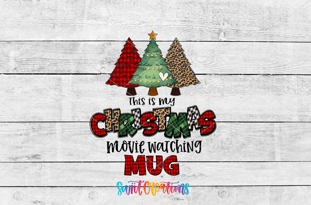 Christmas Movie Watching artwork detail for the finished 16 oz tumbler