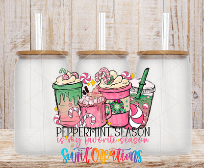 Peppermint Is My Favorite Season frosted glass tumbler mockup with bamboo lids and straws