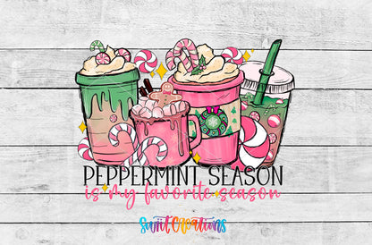 Peppermint Is My Favorite Season artwork detail for the finished 16 oz tumbler