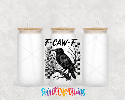 F-Caw-F Gothic Crow frosted glass tumbler group view with lids and straws