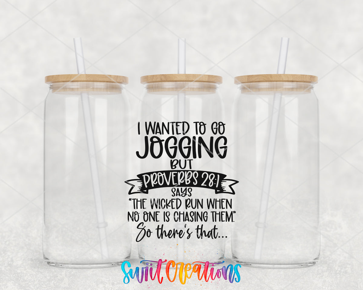 I Wanted to Go Jogging clear glass tumbler group mockup with bamboo lids and straws