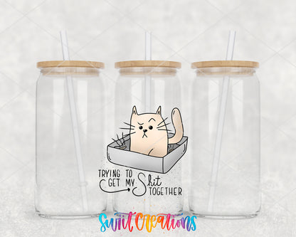 Trying to Get My Shit Together clear glass tumbler group mockup with bamboo lids and straws
