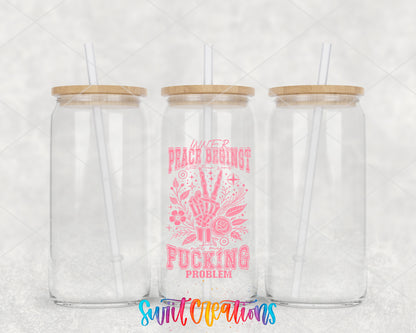Inner Peace Is Not My Problem Pink clear glass tumbler group mockup with bamboo lids and straws