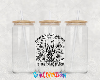 Inner Peace Is Not My Problem clear glass tumbler group mockup with bamboo lids and straws
