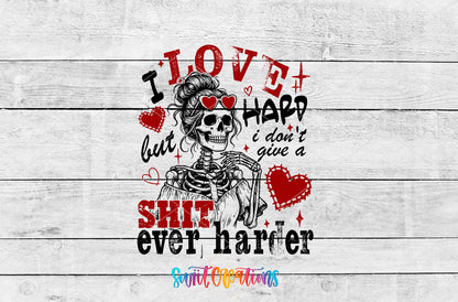 I Love Hard Red artwork detail for the finished 16 oz tumbler