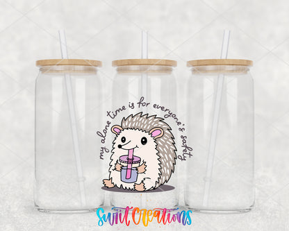 My Alone Time Is for Everyone’s Safety clear glass tumbler group mockup with bamboo lids and straws