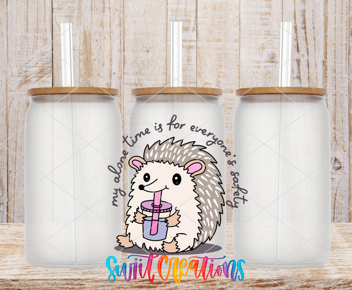 My Alone Time Is for Everyone’s Safety frosted glass tumbler mockup with bamboo lids and straws