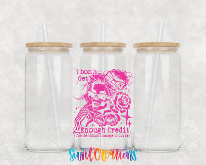 I Don't Get Enough Credit clear glass tumbler group mockup with bamboo lids and straws