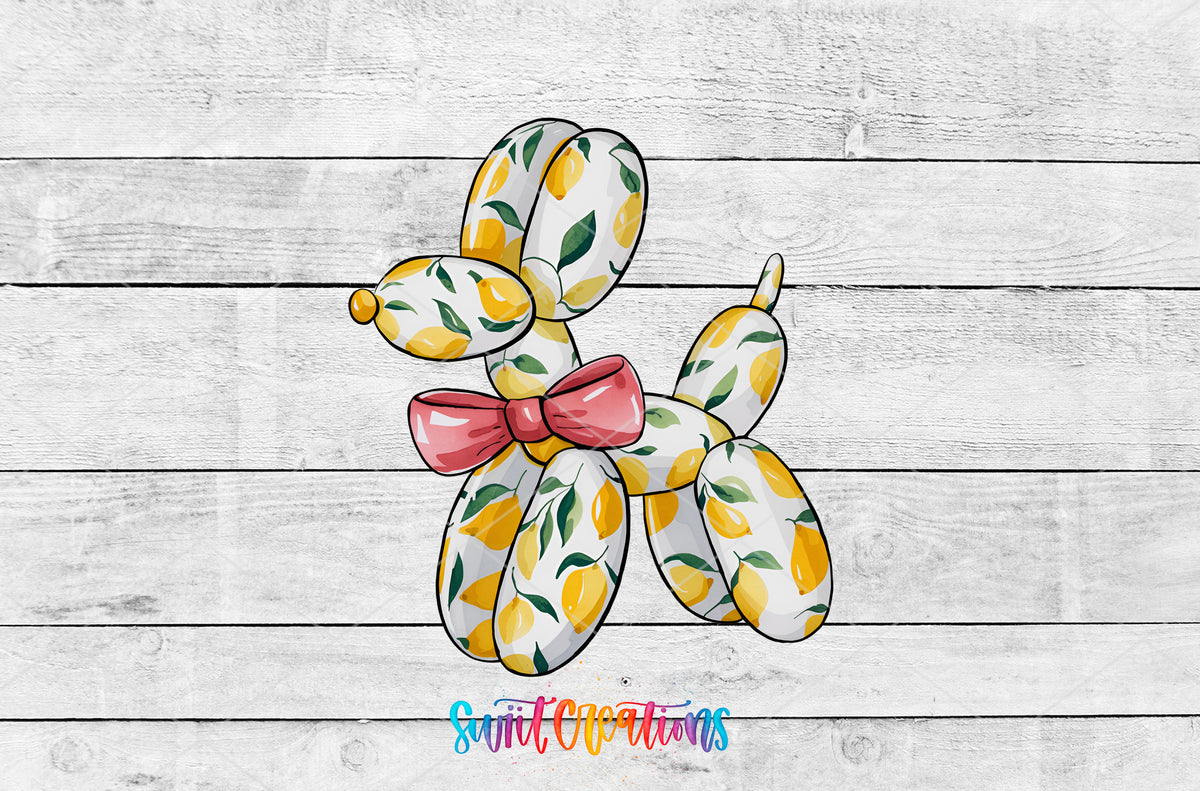 Lemon Balloon Dog artwork detail for the finished 16 oz tumbler