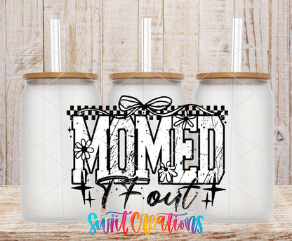 Mommed the F Out frosted glass tumbler mockup with bamboo lids and straws