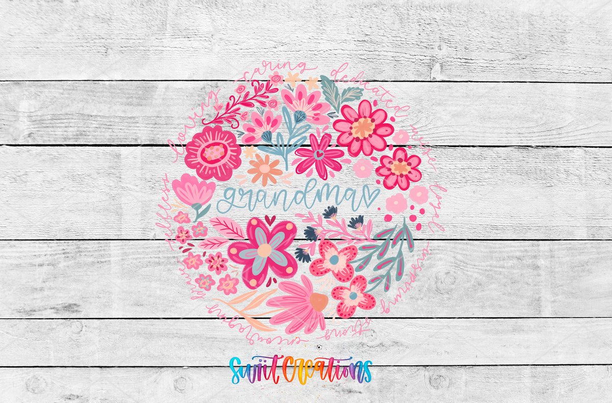 Grandma artwork detail for the finished 16 oz tumbler