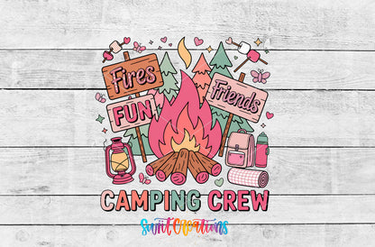 Camping Crew artwork detail for the finished 16 oz tumbler