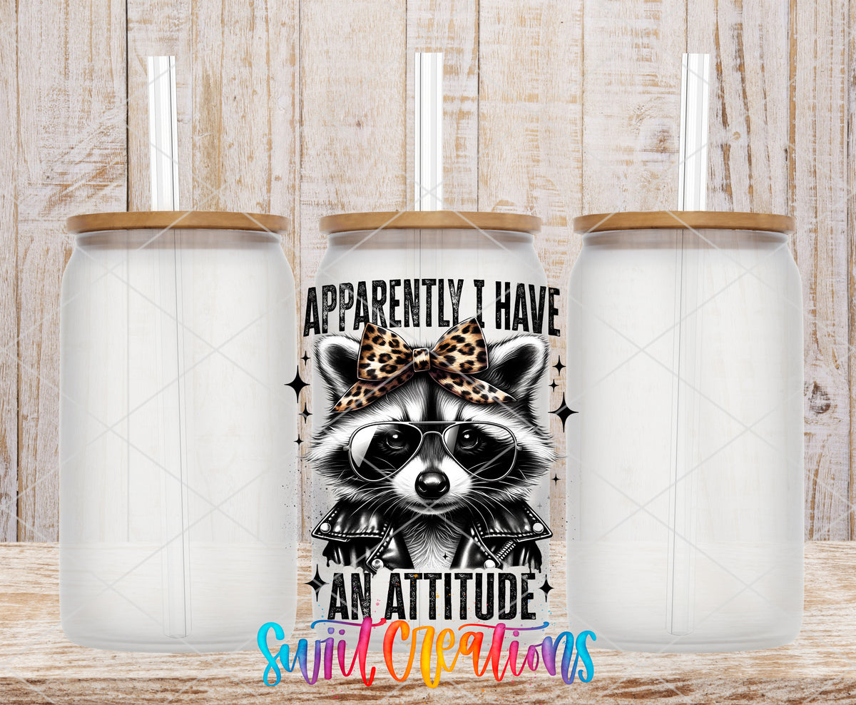 Apparently I Have an Attitude frosted glass tumbler mockup with bamboo lids and straws