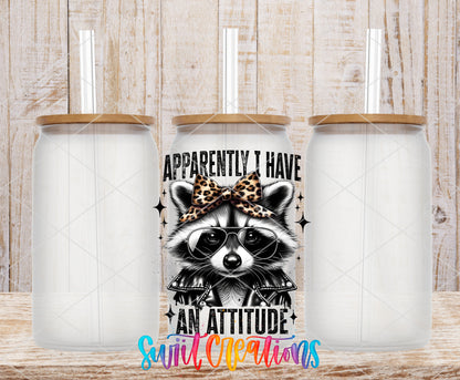 Apparently I Have an Attitude frosted glass tumbler mockup with bamboo lids and straws