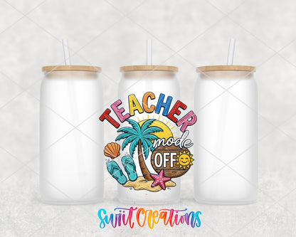Teacher Mode Off frosted glass tumbler group view with lids and straws