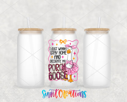 Porch Goose frosted glass tumbler group view with lids and straws