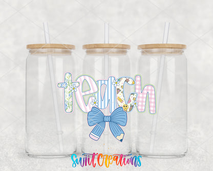 Teach clear glass tumbler group mockup with bamboo lids and straws