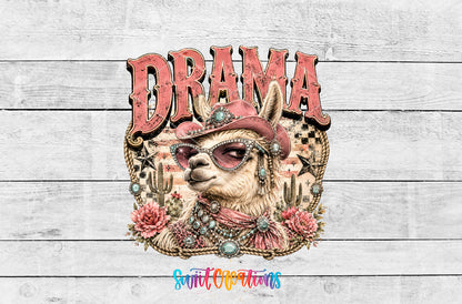 Western Glam Drama Llama artwork detail for the finished 16 oz tumbler