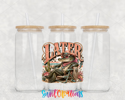 Western Glam Later Gator clear glass tumbler group mockup with bamboo lids and straws