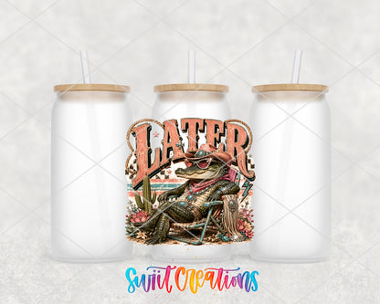 Western Glam Later Gator frosted glass tumbler group view with lids and straws