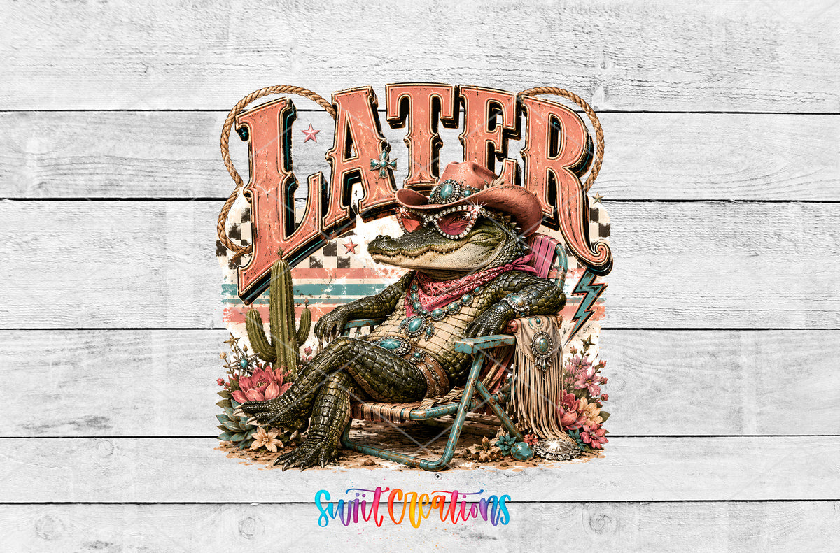 Western Glam Later Gator artwork detail for the finished 16 oz tumbler