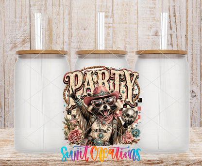Western Glam Party Animal frosted glass tumbler mockup with bamboo lids and straws