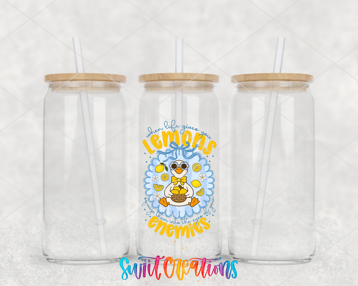 When Life Gives You Lemons clear glass tumbler group mockup with bamboo lids and straws