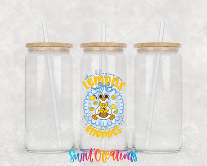 When Life Gives You Lemons clear glass tumbler group mockup with bamboo lids and straws