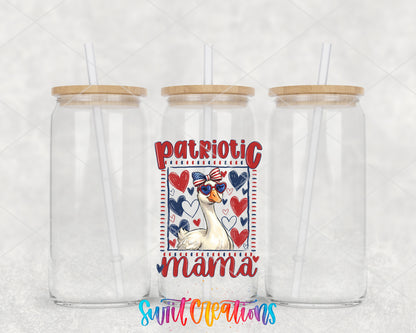 Patriotic Mama Goose clear glass tumbler group mockup with bamboo lids and straws