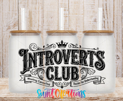Introverts Club Wide frosted glass tumbler mockup with bamboo lids and straws
