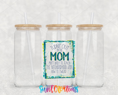 Turns Out I Am That Mom clear glass tumbler group mockup with bamboo lids and straws